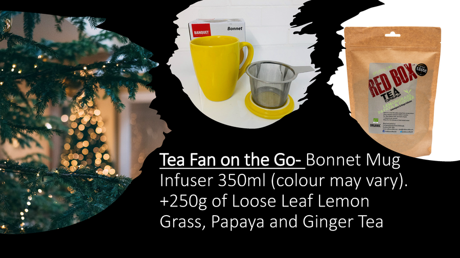 Tea Fan on the Go- Bonnet Mug Infuser (350ml) +250g of Loose Leaf Lemon Grass, Papaya and Ginger Tea. WHILE STOCKS LAST.