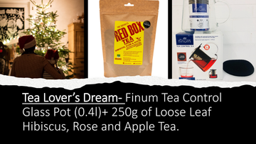 TEA LOVER'S DREAM. Finum Tea Control Glass Pot (0.4l)+ Award winning 250g Loose Leaf Hibiscus, Rose and Apple Tea. WHILE STOCKS LAST.