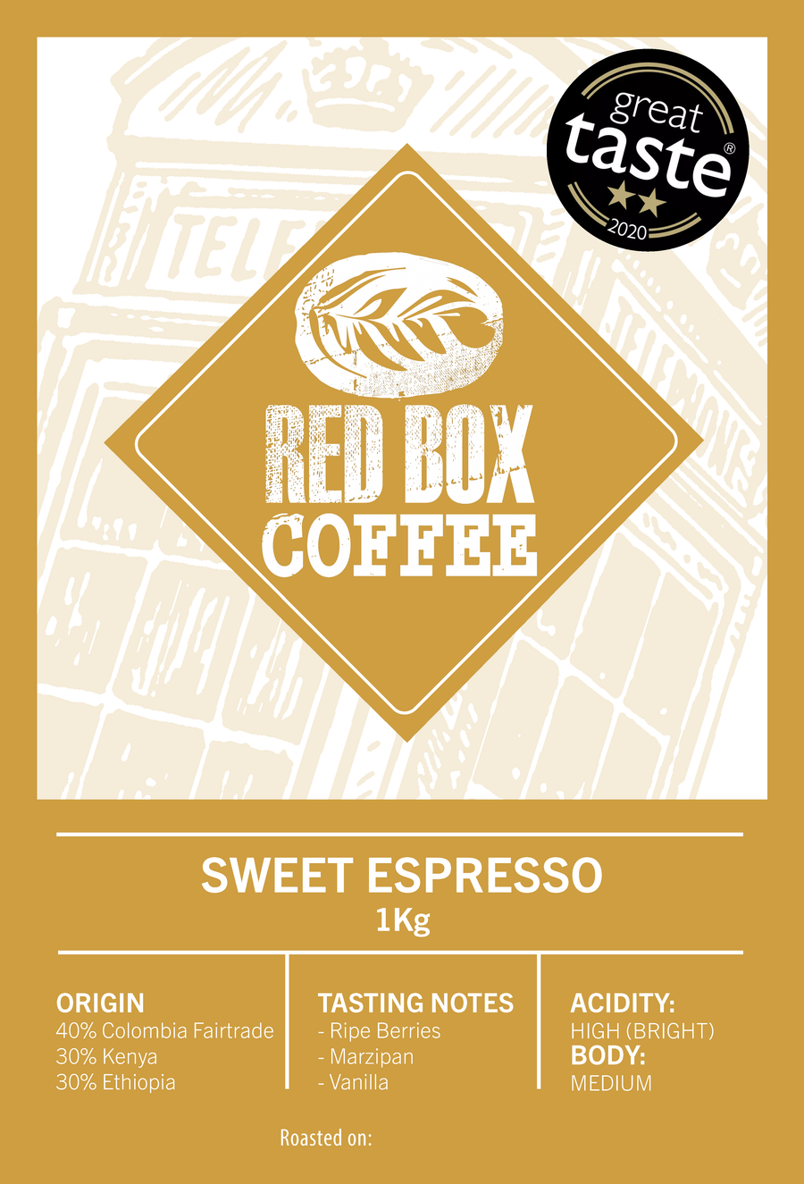 Red Box Sweet Espresso,  Great Taste 2-Star 2020 - WHOLE BEAN