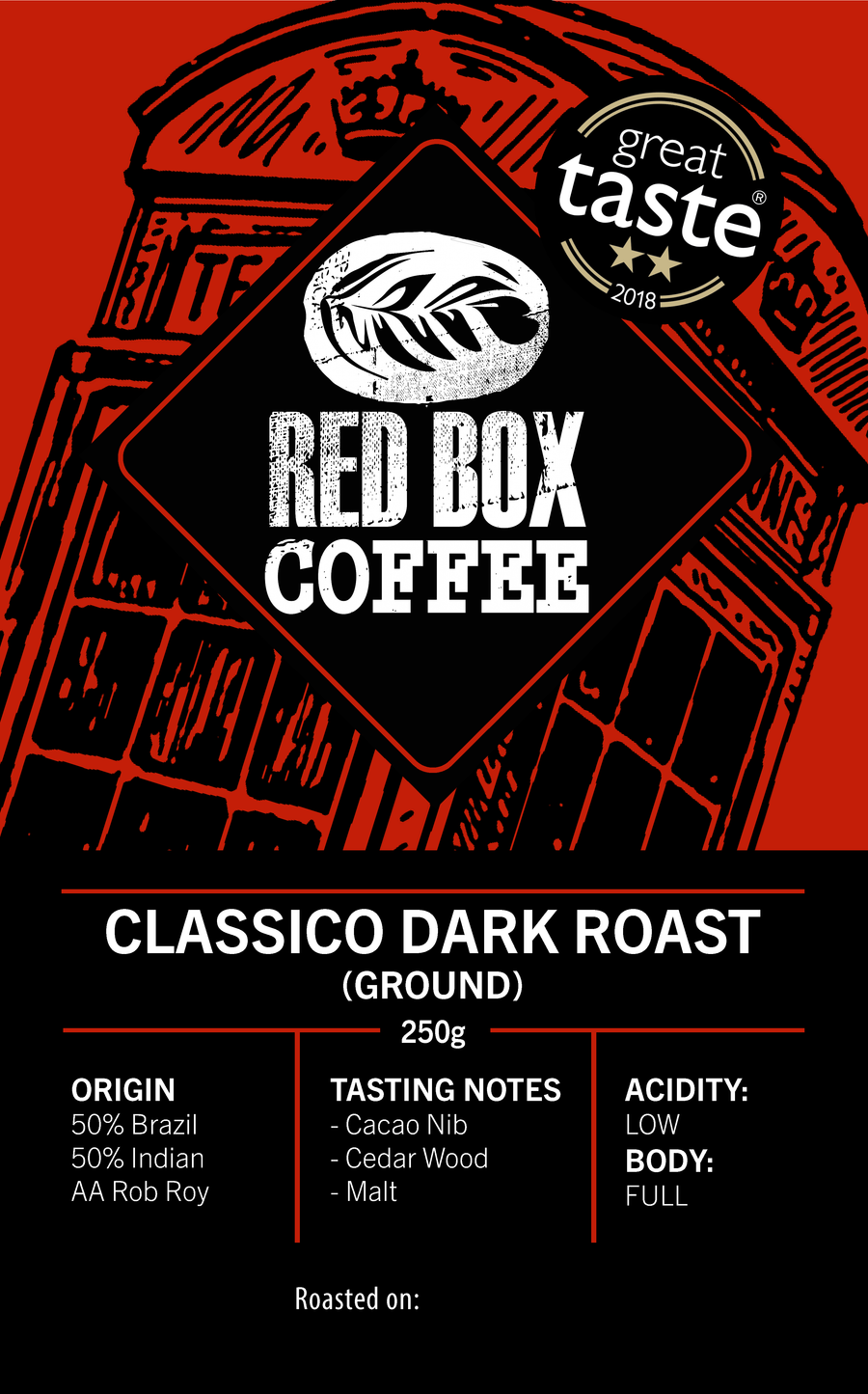 Red Box Classico Roast Coffee, Great Taste 2-Star 2018 - GROUND FOR FRENCH PRESS